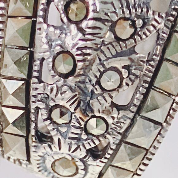 VTG Sterling Silver Marcasite Sleek Clip On Earrings Art Deco Revival Thai FAS - Picture 5 of 10